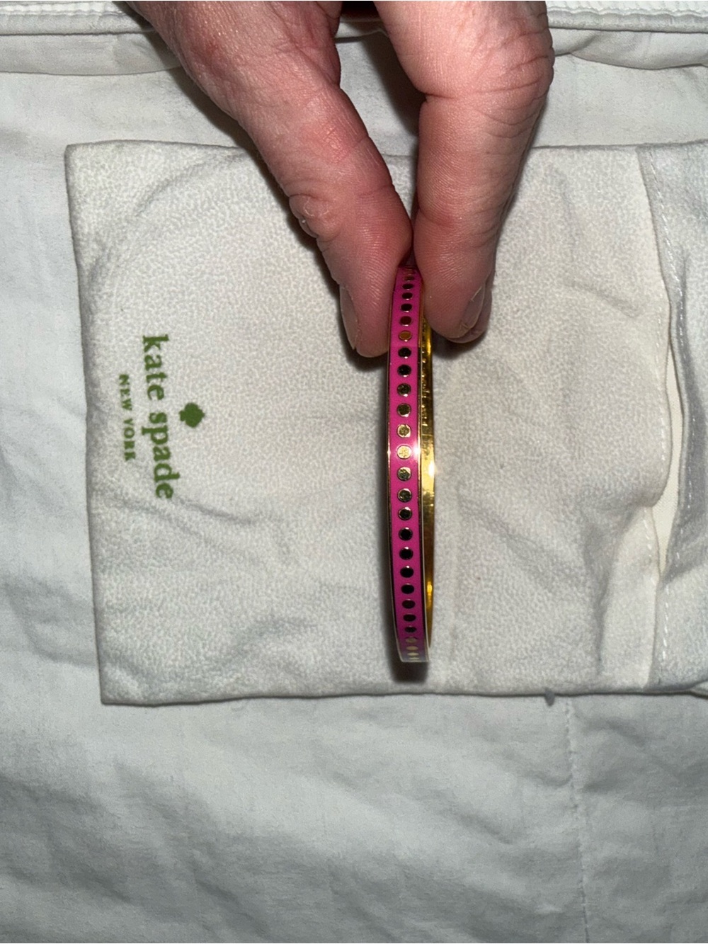 kate spade Pink Enamel and Gold-Tone Polka Dot Bangle
